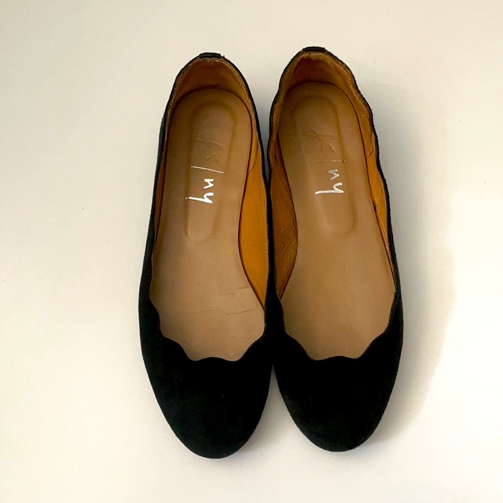 French Sole FS/NY black suede scalloped flats